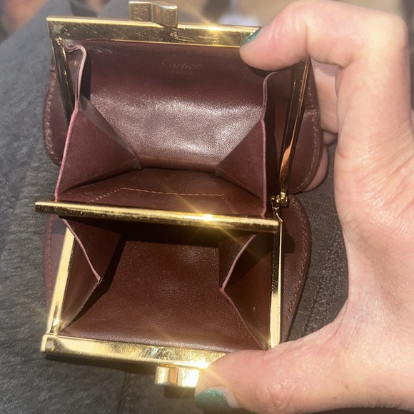 Cartier Burgundy Bordeaux Leather kiss lock Coin Purse dual pockets - Picture 12 of 12